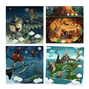 4 planse inspirate din povestea Peter Pan, de decorat fiecare cu 4 tehnici, joc creativ Djeco