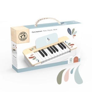 Detaliu tastatură Pian din lemn – jucărie muzicală multicoloră.