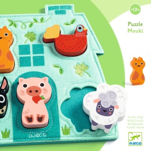 Puzzle Mouki - jucărie educativă pentru copii mici, cu animale din lemn