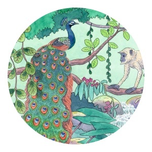 Detaliu paun din puzzle-ul Jungla indiana cu 54 de piese de la Djeco