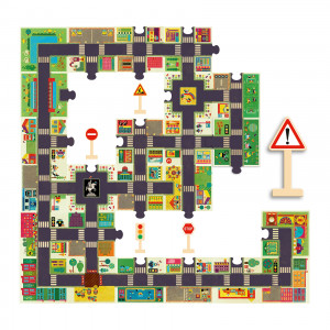 DJ07161-Puzzle semne rutiere din lemn si piese de puzzle oras Djeco
