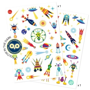 DJ09590 - Set tatuaje temporare fosforescente cu planete și rachete, Djeco