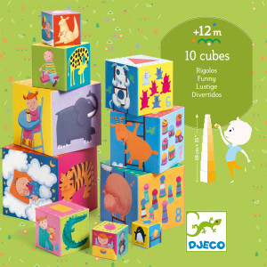 DJ08503- Turn de construit din 10 cuburi educative colorate, Djeco