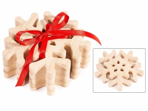 Decoratiune de Craciun Set 4 suporturi din lemn fulg de nea