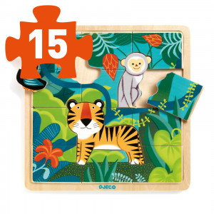 DJ01810-Puzzle din lemn 15 piese Jungla, Djeco