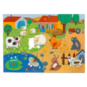 Vaca și câinele cu texturi tactile pe puzzle