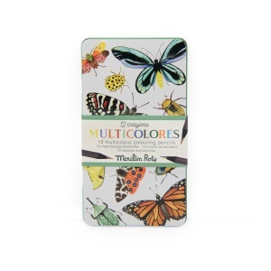 Cutie metalică cu ilustrații de insecte – 12 creioane multicolore