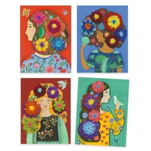 4 planse de decorat cu flori din lana, joc creativ Djeco