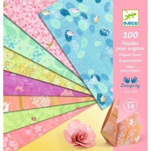DJ09303- 100 coli pentru origami cu imprimeuri delicate, Djeco
