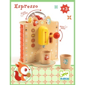 Espressor din lemn pentru copii 3+ ani, cu sunete realiste și joc de rol.