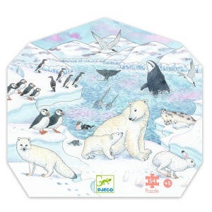 Ursi si vulpi polare, pinguini si alte fapturi polare, puzzle Djeco cu 54 de piese