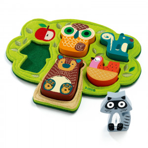 DJ01039-Puzzle din lemn si fetru cu animale Oski, Djeco
