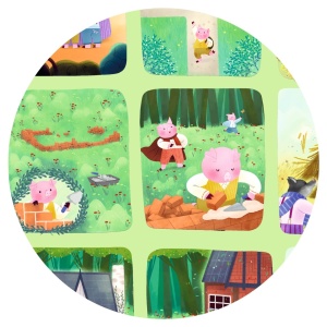 DJ07051 Puzzle poveste cu 35 de piese Cei trei purcelusi Djeco