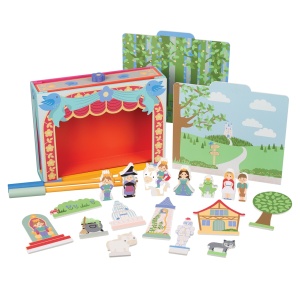 Teatru de masa din lemn cu decoruri si personaje, Orange Tree Toys