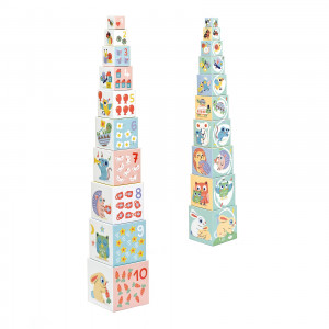 DJ06103 - Joc de construit cu 10 cuburi din carton BabyBloki, Djeco