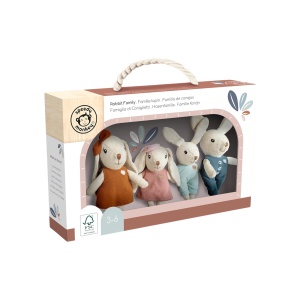 Ambalaj și detalii familia de iepurasi – set de 4 personaje din textil pentru joc creativ