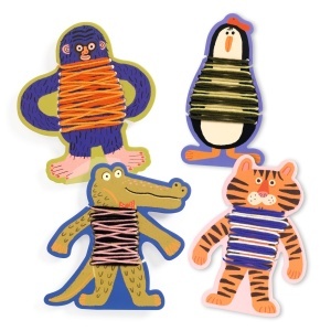 Set educativ de țesut pentru copii cu 4 animăluțe și fire colorate