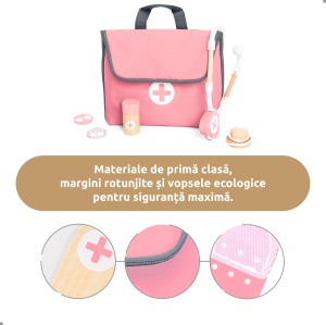 Trusă medicală din lemn UMU Mini cu 14 piese pentru copii.