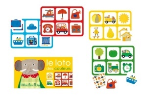 Joc loto culori Les Popipop Moulin Roty – joc educativ din carton pentru copii 2-5 ani