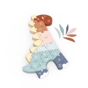 Puzzle ABC Dino – copii potrivind literele în conturul dinozaurului