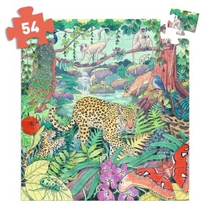 puzzle pentru +4 ani cu 54 de piese cu flora si  fauna din jungla