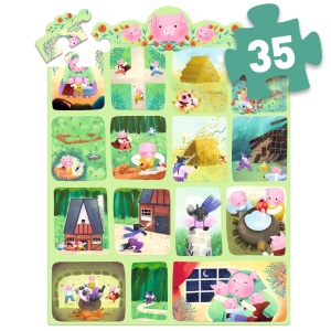 DJ07051 Puzzle poveste cu 35 de piese Cei trei purcelusi Djeco