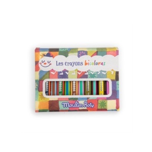 Set 12 Creioane colorate bicolore Les Petites Merveilles, Moulin Roty