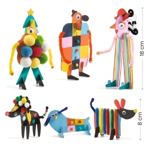 3 personaje si cateii lor, de asamblat si decorat