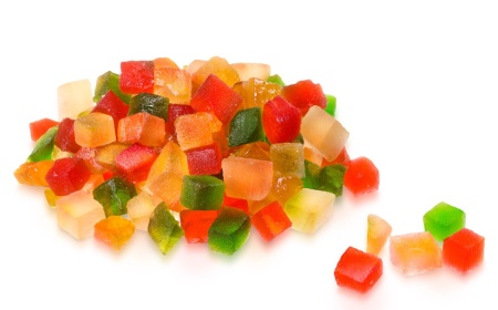 Cuburi de fructe mixte confiate, 100g