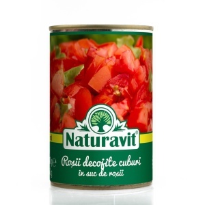 Rosii cuburi decojite in suc de rosii 425ml (400g) Naturavit