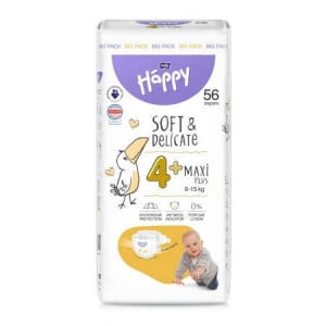 Scutece Happy Maxi Plus 4+, 9-15 kg, 56 buc