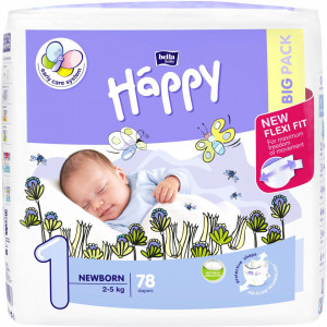 Scutece Happy Newborn, 2-5 kg, 78 buc