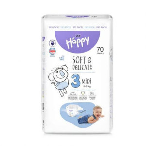 Scutece Happy Midi 3, 5-9 kg Big Pack, 70 buc