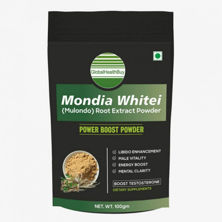 GlobalHealthBuy Mondia Whitei (Mulondo) Root Extract Powder - Enhanced Testosterone Level, Performance and Stamina for Men - 100gm