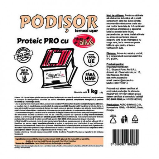 Turta Podisor Proteic Pro cu Hive Alive 1kg (la bax 15 buc)