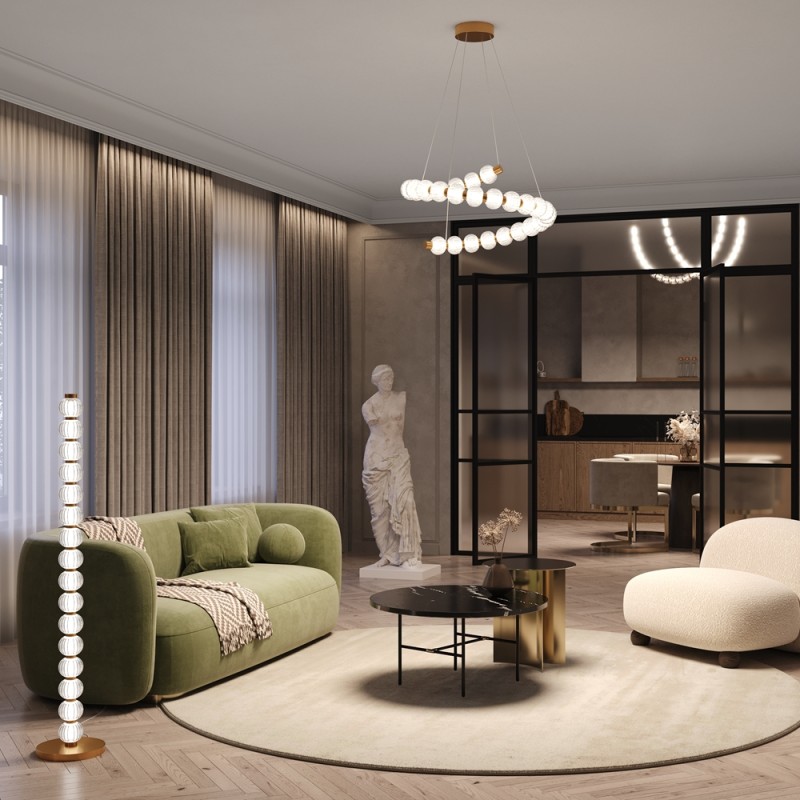 Iluminat stratificat in living - cum combini lustra, aplicele si lampadarul pentru un efect spectaculos