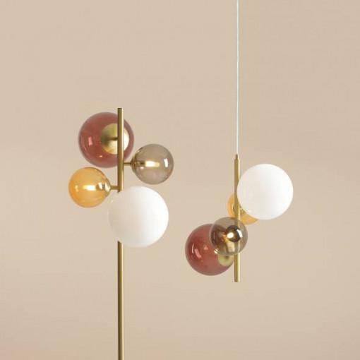 Lampadar modern multicolor liniar cu 4 globuri din sticla Bloom Colour