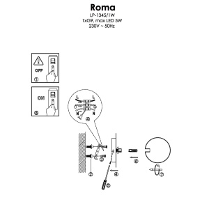 Aplica perete Roma Negru 1xG9 - Img 4