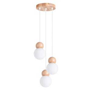 Lampă suspendată PEKKA 3P alb/lemn natural - Img 1
