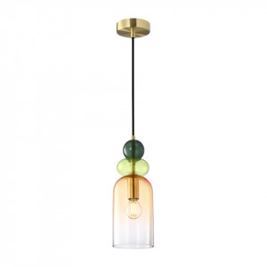 Pendul modern multicolor cu glob de sticla portocaliu Manso