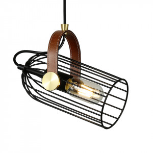 Pendul modern negru cu detaliu din piele Antoin