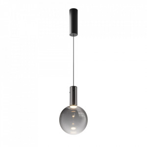 Pendul modern negru cu glob de sticla fumuriu si led Maytoni Nebula d20