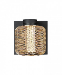 Aplica perete Mesh Maxlight Negru -W0293  Culoare: Negru si Auriu  Dimensiuni: Lungime 12.5cm, Latime 12cm, Inaltime 12cm  Material structura: Metal si Acril  Becuri: 1 x 5W LED, 450 LM, CRI 80+, 3000K