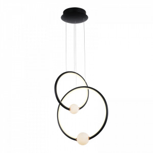 Lustra moderna neagra cu 2 cercuri led si globuri de sticla Lausanne