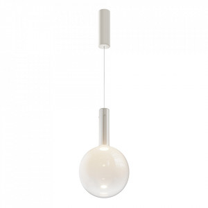 Pendul modern alb cu glob de sticla si led Maytoni Nebula d25