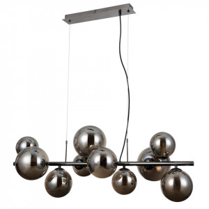 Lustra moderna negru chrome liniara cu globuri din sticla fumurie Canello