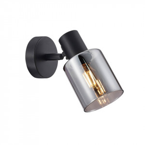 Aplica perete moderna neagra din metal cu abajur din sticla Santia