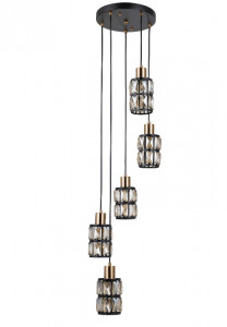 Lustra moderna neagra cu 5 pendule cu cristale Menfi