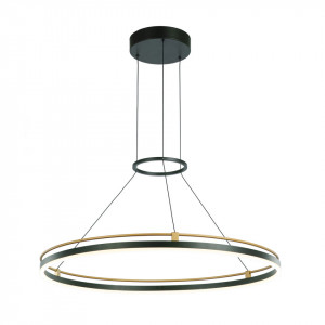 Lustra moderna rotunda neagra cu detalii aurii si led Merlot