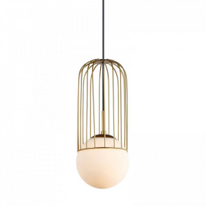 Pendul modern auriu cu glob de sticla alb Matty d15